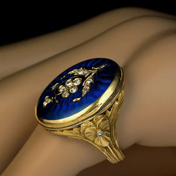 Women Vintage Zircon Inlaid Flower Wide Face Ring Punk Hip Hop Finger Ring Carved Flower Blue Party Rhinestone Rings